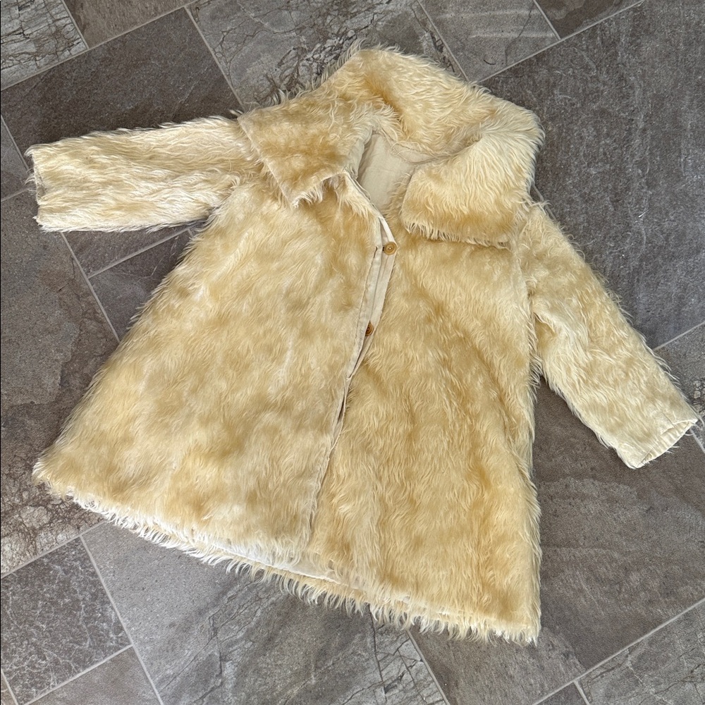 🧡6/7 Kids vintage FAUX fur pea coat handmade in excellent condition